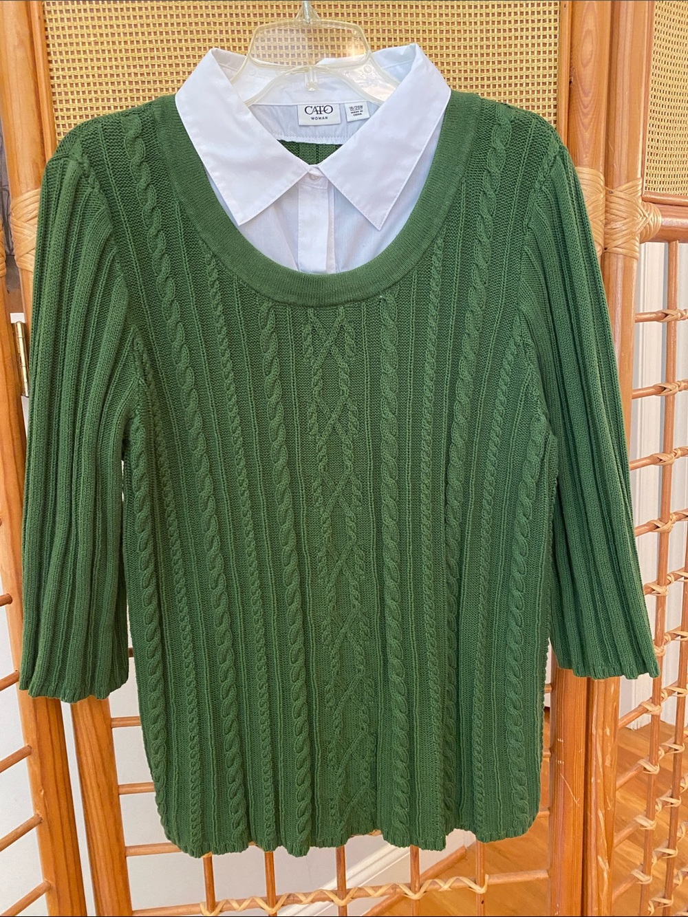 Cato Green Knit Sweater with White Collared Layer